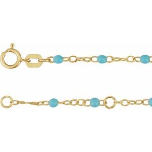 14K Yellow 2 mm Adjustable Turquoise Enamel Bead 6-7-9-10-15-16-17-18-19-20 Chain