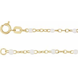 14K Yellow 2 mm Adjustable White Enamel Bead 6-7-9-10-17-18-19-20 Chain