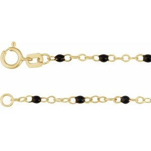 14K Yellow 2 mm Adjustable Black Enamel Bead 17-18 Chain