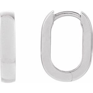 14K White Elongated Domed 14 mm Hoop Earrings