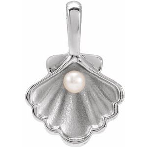 Sterling Silver 1-Stone Cultured White Seed Pearl Family Shell Pendant
