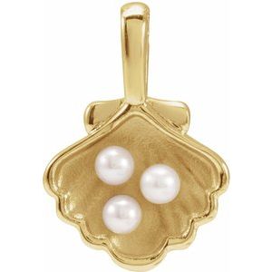 14K Yellow 3-Stone Cultured White Seed Pearl Family Shell Pendant