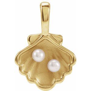 14K Yellow 2-Stone Cultured White Seed Pearl Family Shell Pendant