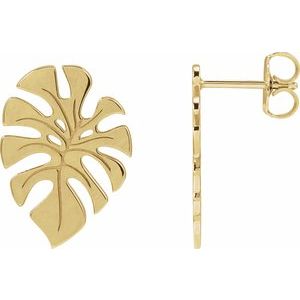 14K Yellow Monstera Leaf Stud Earrings