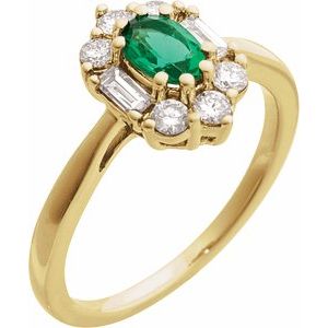 14K Yellow Lab-Grown Emerald & 3/8 CTW Natural Diamond Ring