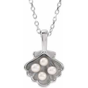 Sterling Silver 4-Stone Cultured White Seed Pearl Family Shell 16-18" Necklace