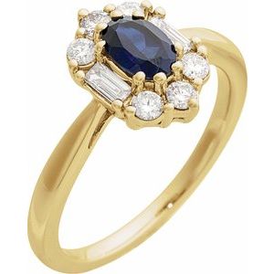 14K Yellow Lab-Grown Blue Sapphire & 3/8 CTW Natural Diamond Ring