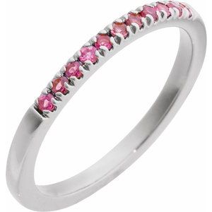 14K White Natural Pink Tourmaline Stackable Ring