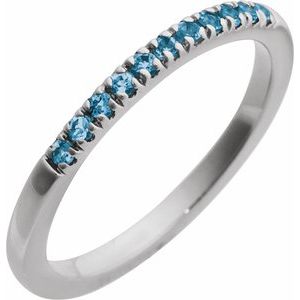 14K White Natural London Blue Topaz Stackable Ring