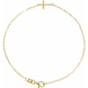 14K Yellow Sideways Cross 7" Bracelet