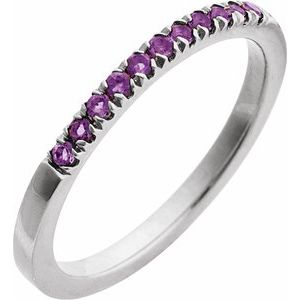 14K White Natural Amethyst Stackable Ring