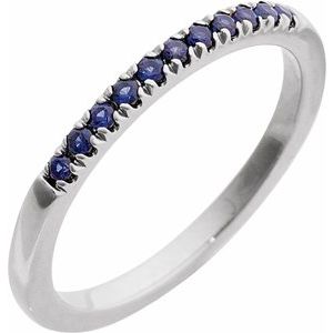 14K White Lab-Grown Blue Sapphire Stackable Ring