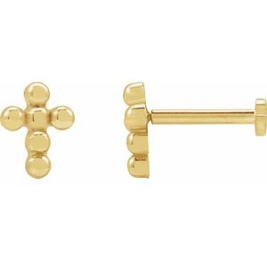 14K Yellow Beaded Cross Stud Earrings