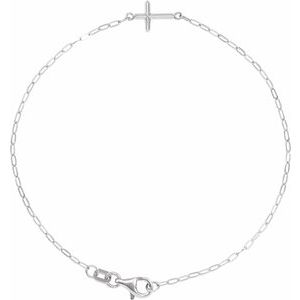 Sterling Silver Sideways Cross 7 Bracelet