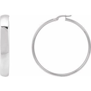 14K White 40 mm Tube Hoop Earrings