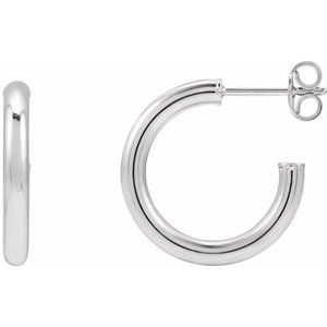 14K White Tube 17 mm Hoop Earrings