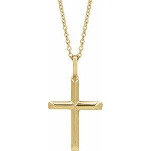 14K Yellow Knife-Edge Cross 16-18" Necklace