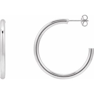 14K White Tube 30 mm Hoop Earrings
