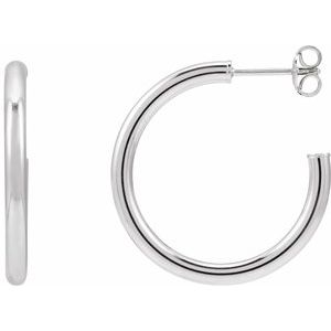 14K White Tube 25 mm Hoop Earrings