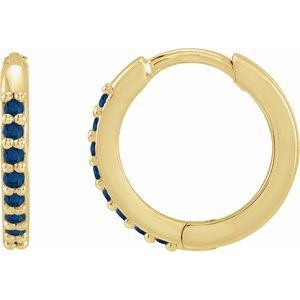 14K Yellow Lab-Grown Blue Sapphire 12.5 mm Huggie Earrings