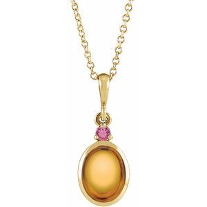 14K Yellow 8x6 mm Natural Citrine & Natural Pink Tourmaline 16-18 Necklace