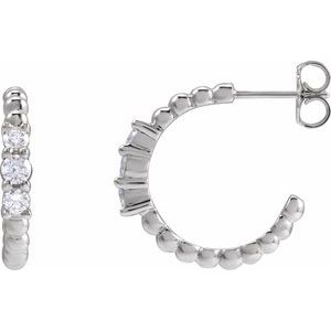 14K White 3/8 CTW Natural Diamond Beaded 19.3 mm Hoop Earrings
