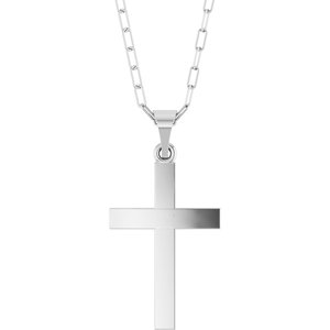Sterling Silver Cross & Paperclip-Style Chain 18 Necklace