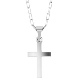 Sterling Silver Cross & Paperclip-Style Chain 18 Necklace