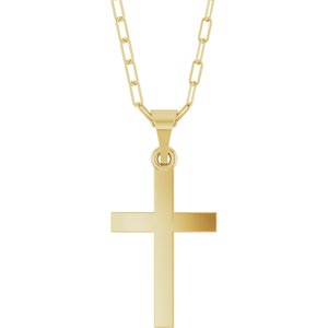 14K Yellow Cross & Paperclip-Style Chain 18 Necklace