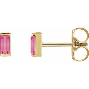 14K Yellow Natural Pink Tourmaline Earrings