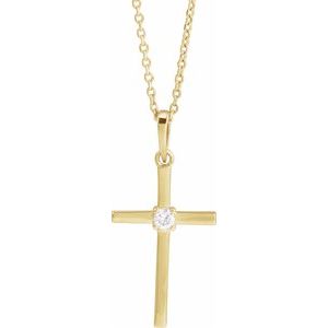 14K Yellow .06 CT Natural Diamond Cross 16-18" Necklace