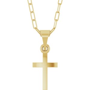 14K Yellow Cross & Paperclip-Style Chain 18 Necklace