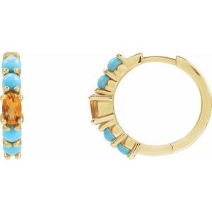 14K Yellow Natural Citrine Huggie 19.6 mm Hoop Earrings