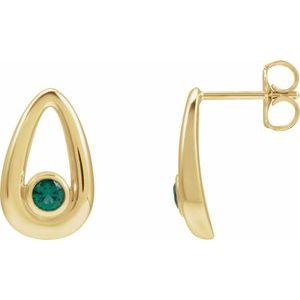 14K Yellow Lab-Grown Emerald Geometric Earrings