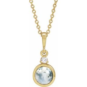 14K Yellow 6 mm Natural Moss Agate & .03 CTW Natural Diamond 16-18 Necklace