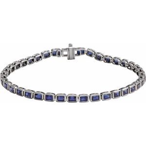 14K White Lab-Grown Blue Sapphire Line 7 Bracelet