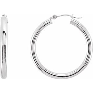 14K White Tube 30 mm Hoop Earrings