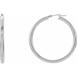14K White Tube 40 mm Hoop Earrings