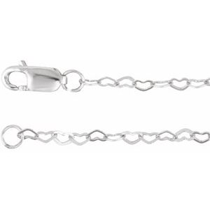 14K White 1.9 mm Heart 7" Chain
