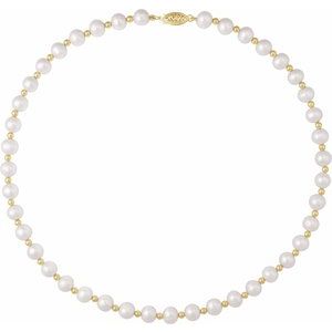 14K Yellow Cultured White Freshwater Pearl 18 Necklace