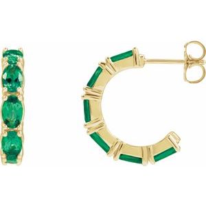14K Yellow Lab-Grown Emerald Hoop Earrings