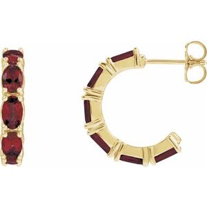 14K Yellow Natural Mozambique Garnet Hoop Earrings
