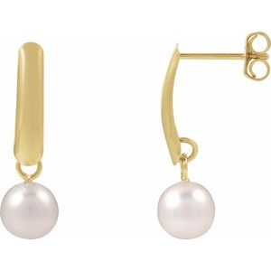 14K Yellow Cultured White Freshwater Pearl Earrings