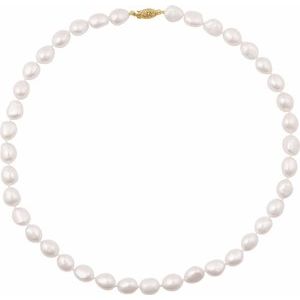 14K Yellow Cultured White Freshwater Pearl 18 Necklace