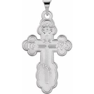 14K White 26x17 mm Orthodox Cross Pendant