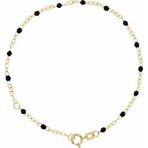 14K Yellow 2 mm Adjustable Black Enamel Bead 6-7-9-10-15-16-17-18-19-20 Chain