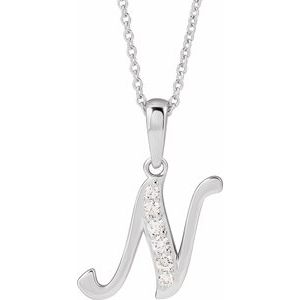 14K White 1/10 CTW Natural Diamond Initial N 18 Necklace