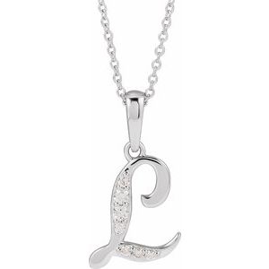 14K White 1/10 CTW Natural Diamond Initial L 18 Necklace