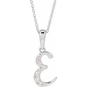 14K White 1/10 CTW Natural Diamond Initial E 18 Necklace
