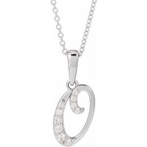 14K White 1/10 CTW Natural Diamond Initial O 18 Necklace